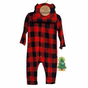 Chick Pea NWT Red & Black Buffalo Plaid Fleece Jumpsuit (2 PC Set)